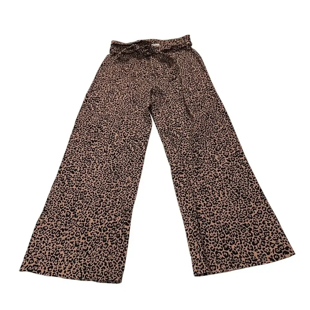 Reformation Womens 0 Jackie Leopard Linen Cropped Belted Wide Leg Pants Beachy